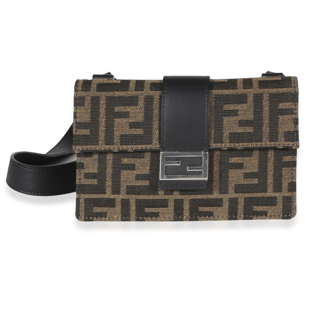 Fendi Tobacco Recycled Fabric Jacquard Vitello Grace FF 1974 Baguette Belt Pouch